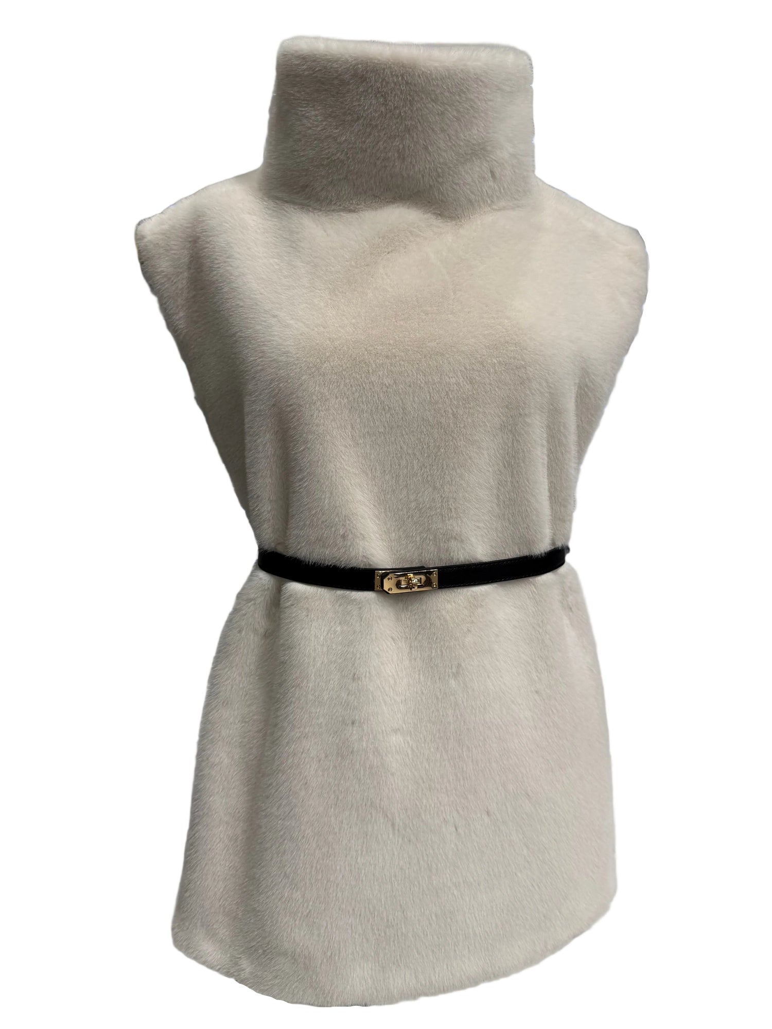 Faux Fur Belted Vest Dickie in Off White