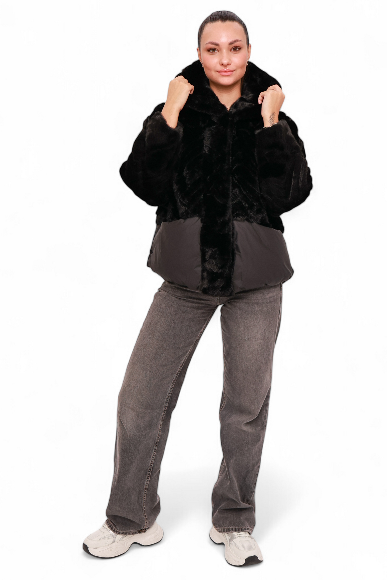 Montana Eco-Fur Down Coat in Black