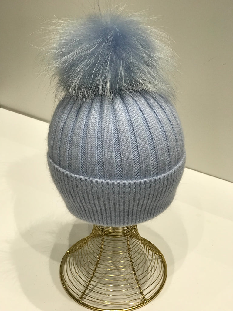 Genuine Fur Pom Solid Color Hat