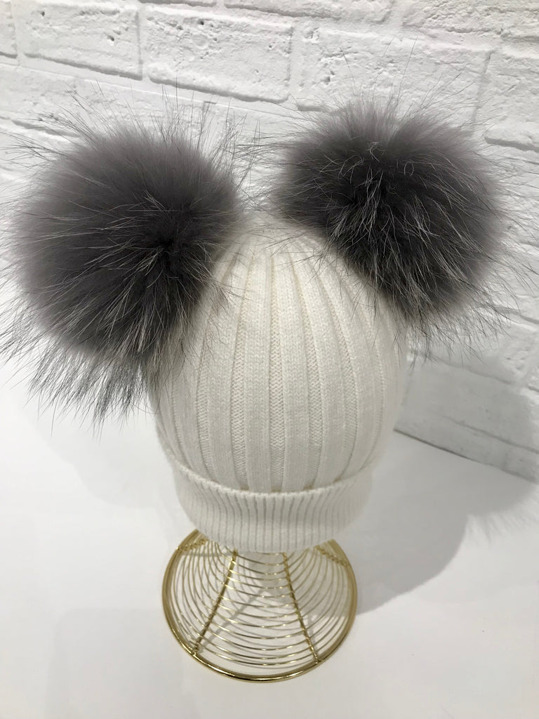 Two Fur Poms Hat Adult | Kids