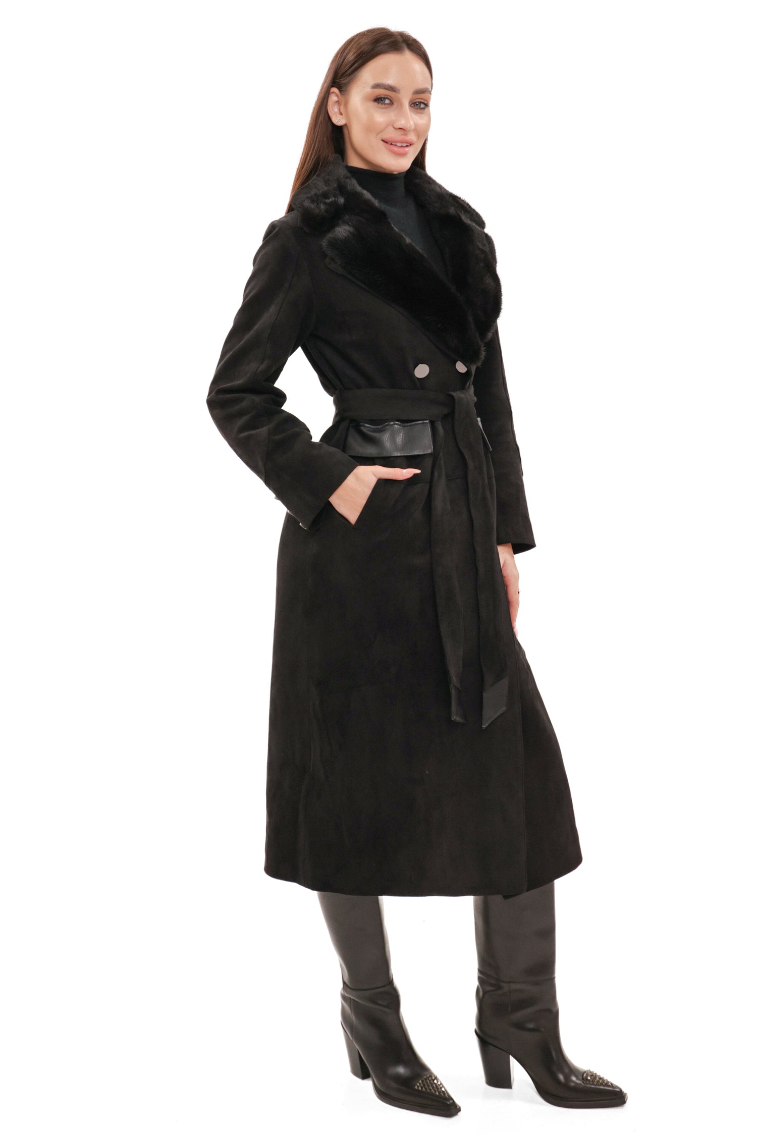 Genuine  Mink Fur Eco Suede Coat