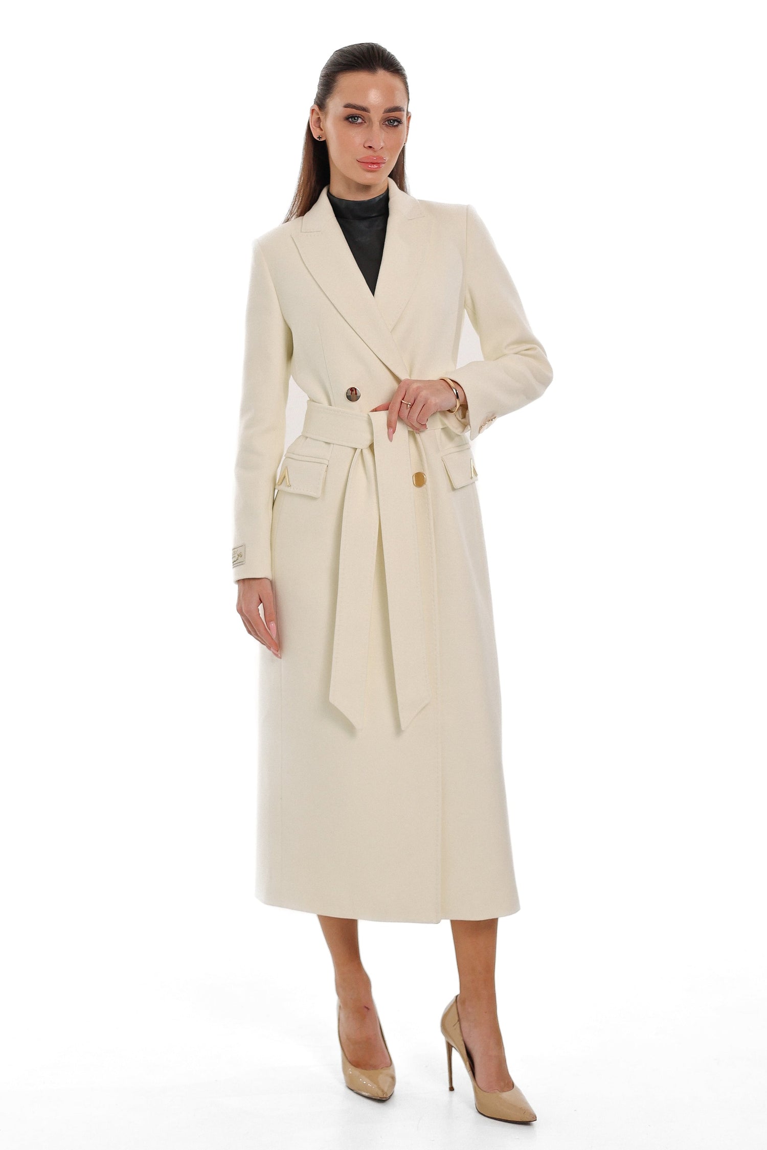 Alaska Longline Cashmere Wool Blend Coat in Ivory