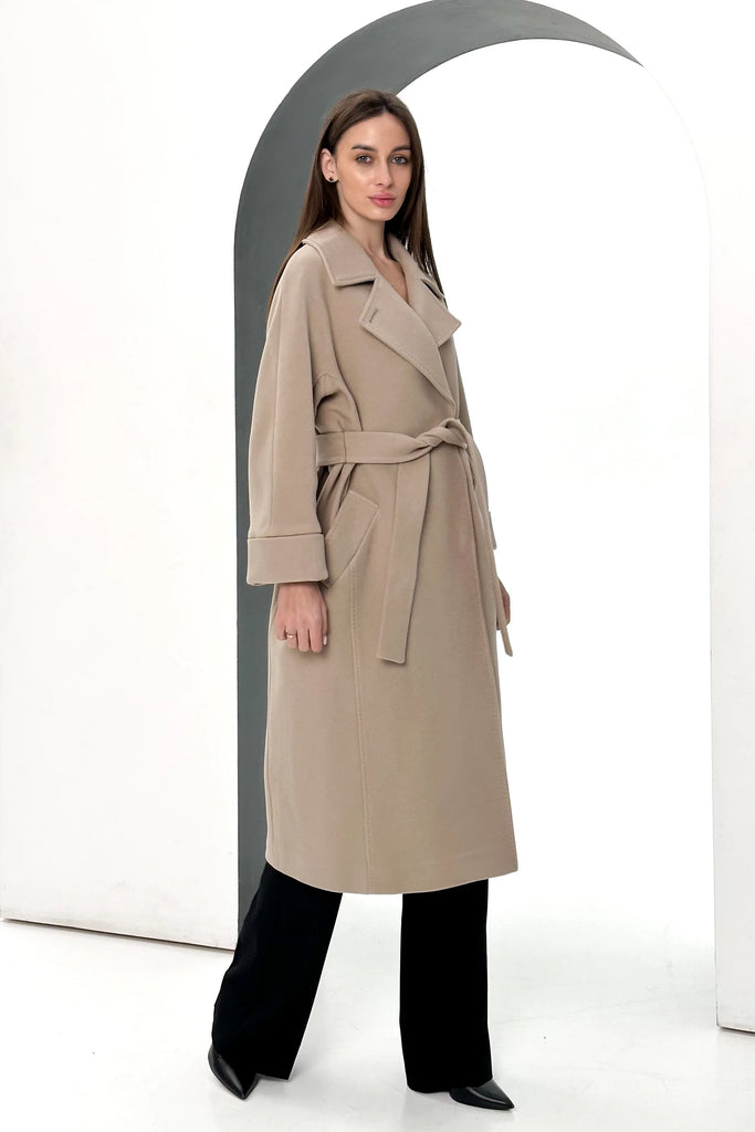 Monique Tailored Cashmere Wool Blend Coat in Nude