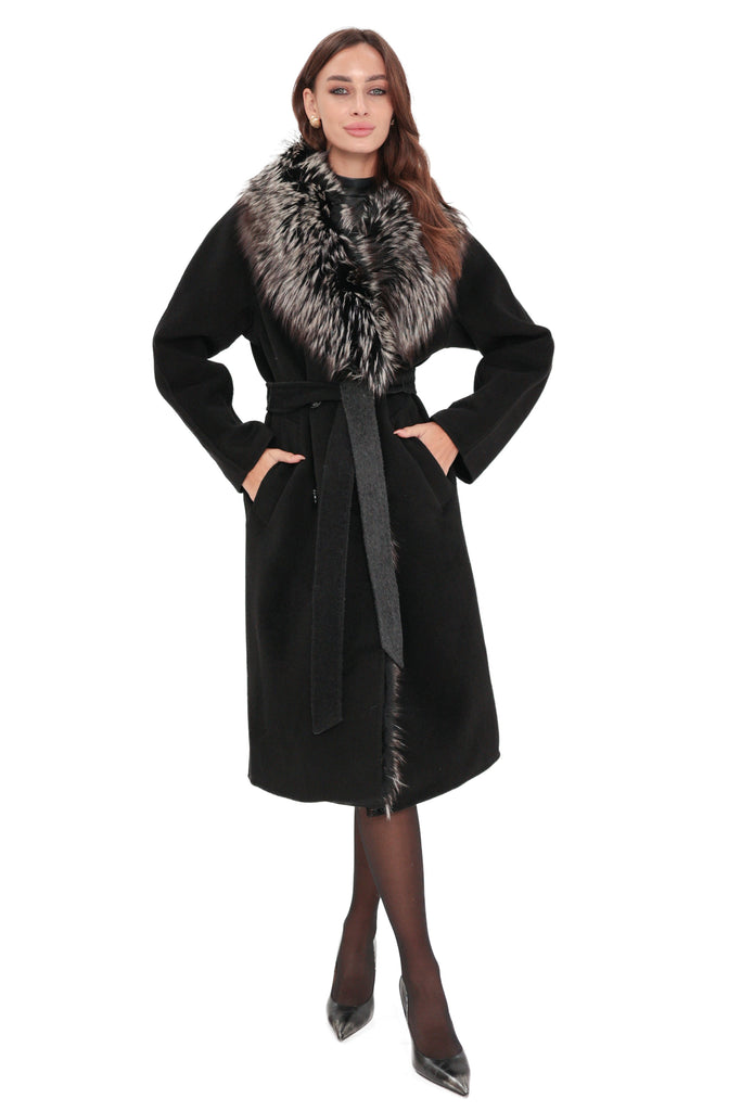 Pre-Order. Ships October 30. Genuine Silver Fox Cashmere Bland Coat