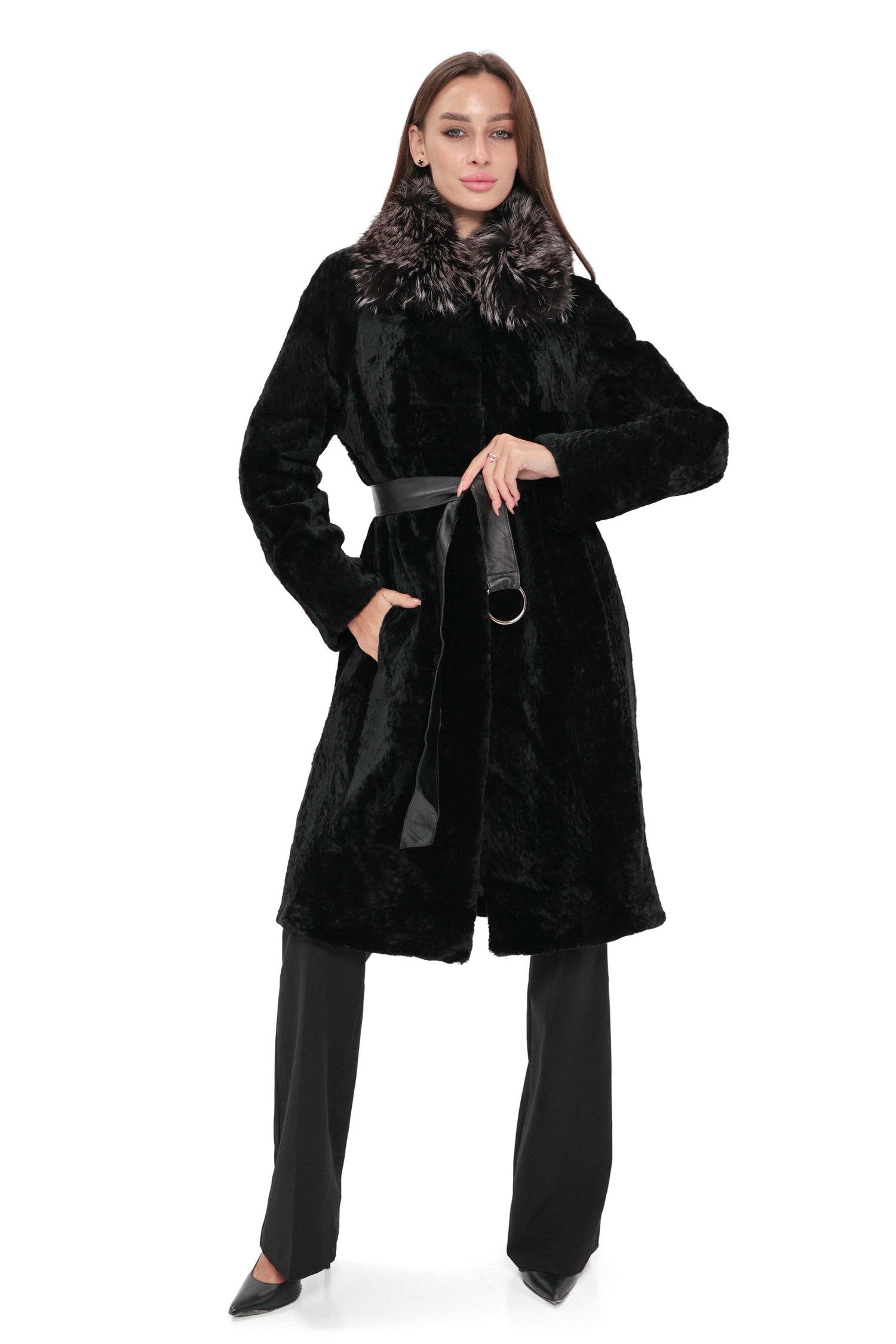 Genuine Astrakhan Silver Fox Trim Coat