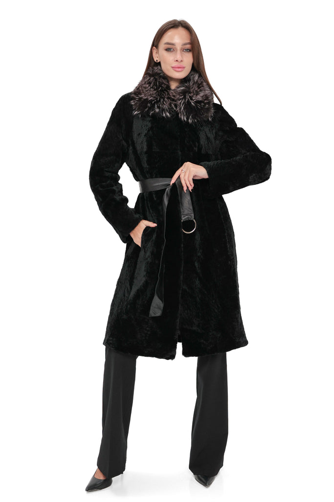 Genuine Astrakhan Silver Fox Trim Coat