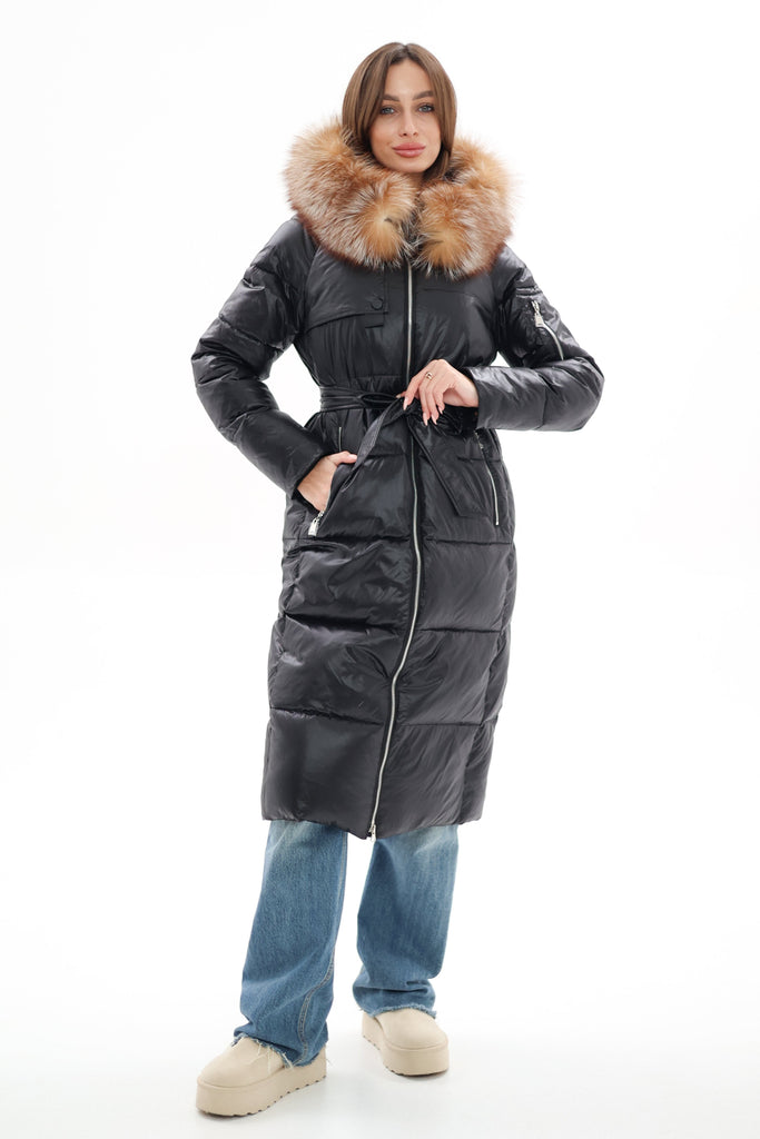 Genuine Silver Fox Fur Down Fill Coat