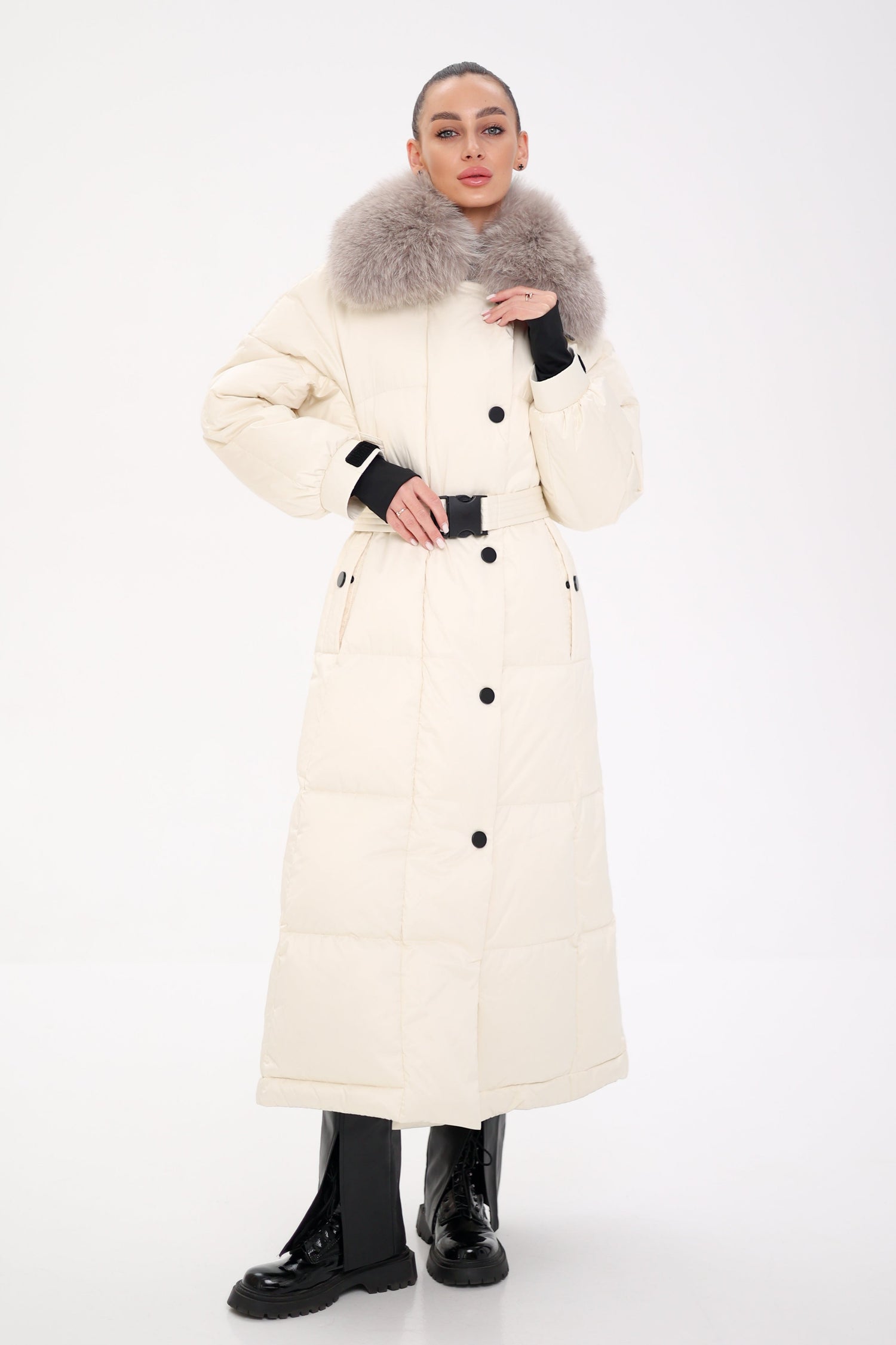 Lexi Genuine Polar Fox Fur Trim Down Fill Coat