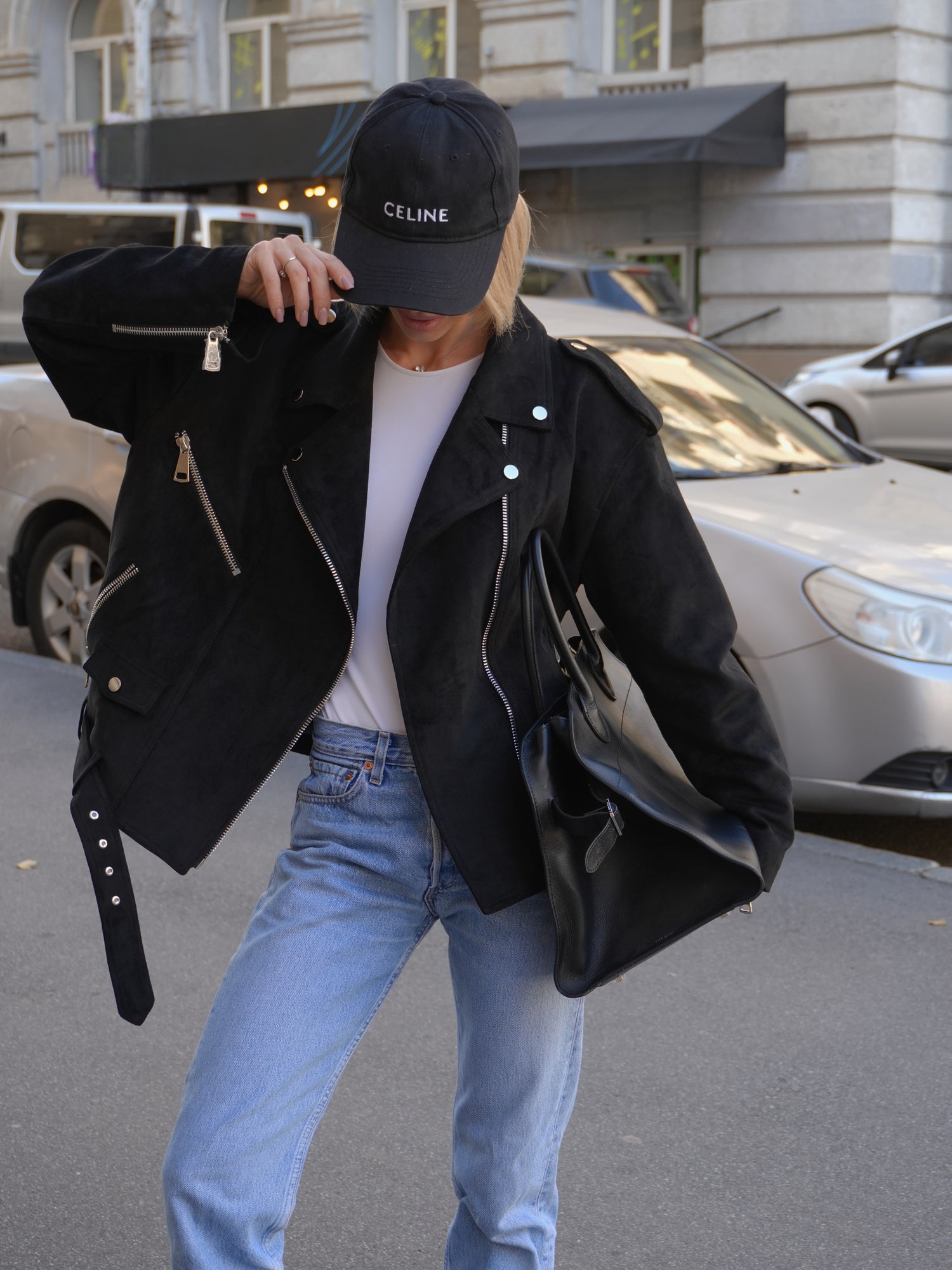 Dakota Eco Suede Aviator Jacket in Black