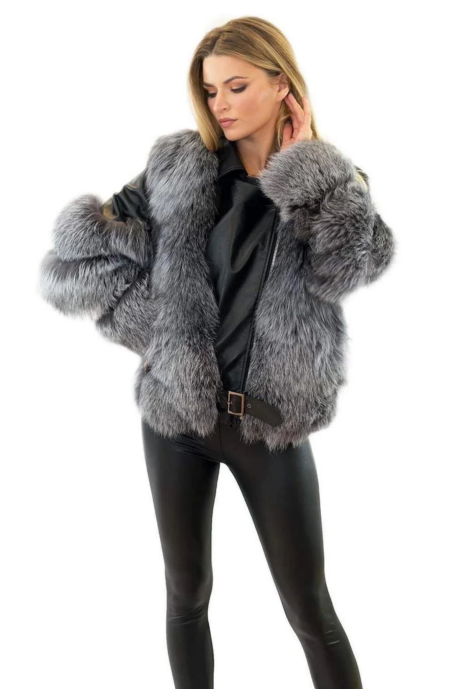 Genuine Silver Fox Leather Jacket