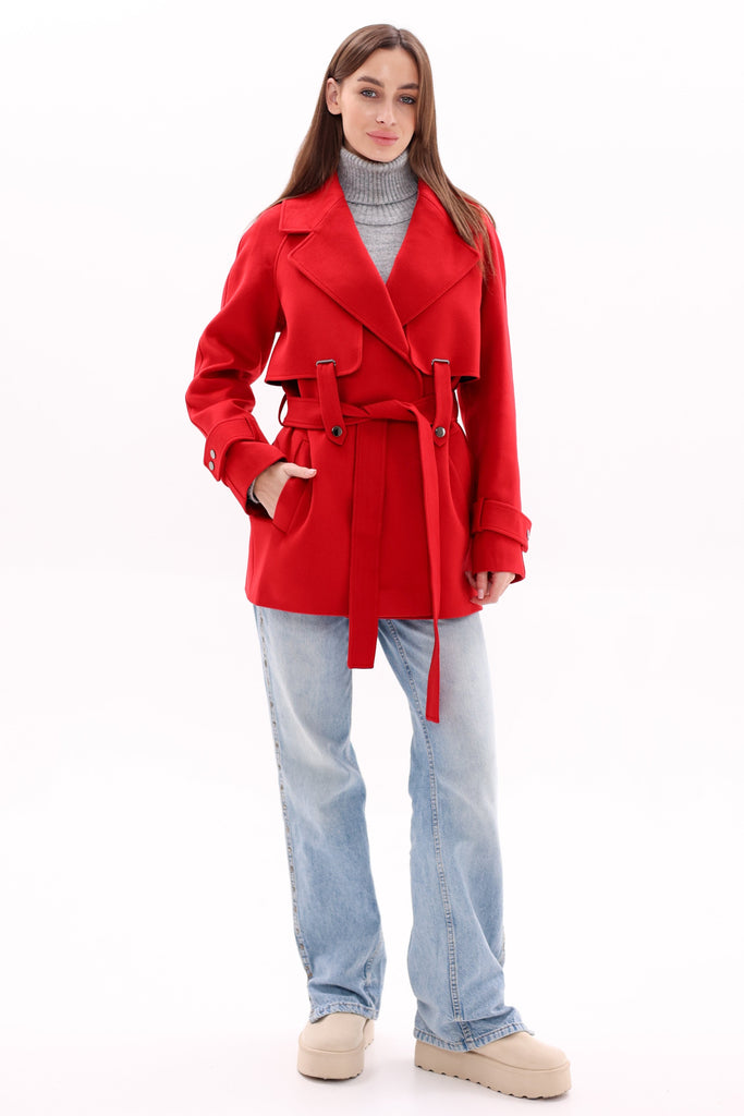 Karina Midi Cashmere Wool Blend Coat In Ruby