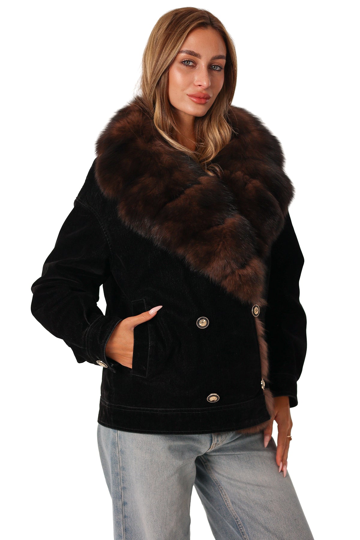 Lowe Genuine Fur Down Parka in Black Velour