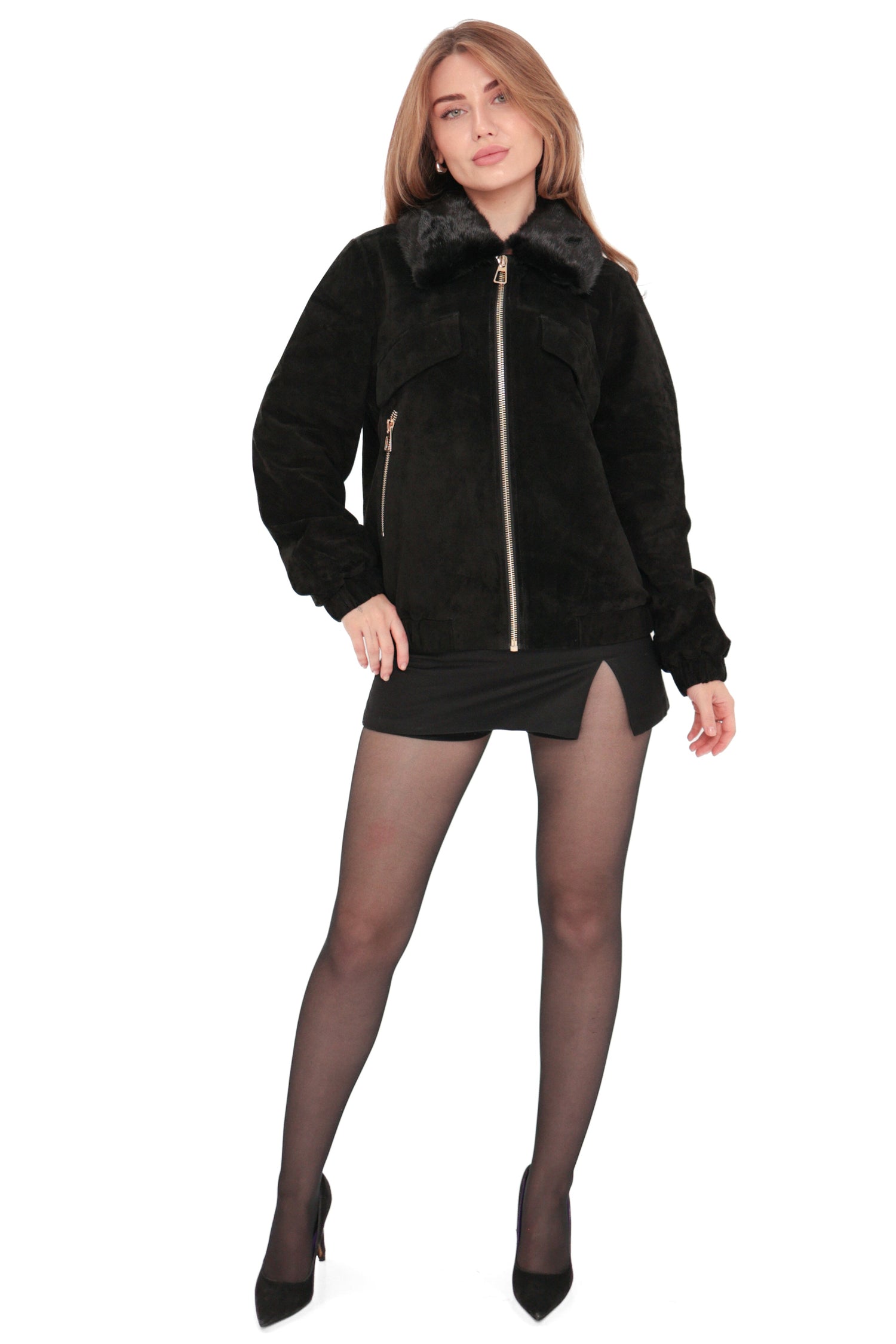 Pre-Order. Ships November 1. Genuine Suede Mink Trim Jacket