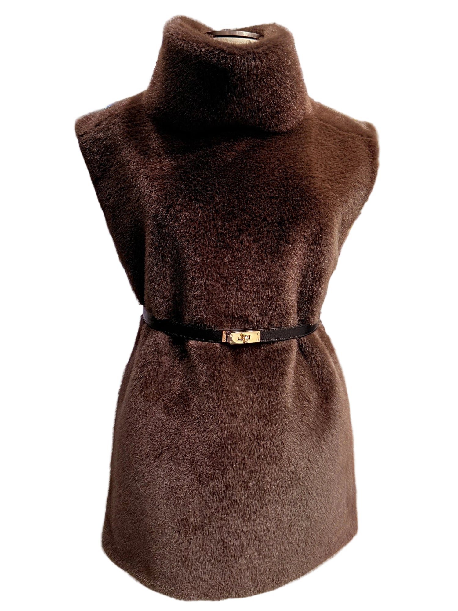 Faux Fur Belted Vest Dickie in Mocha