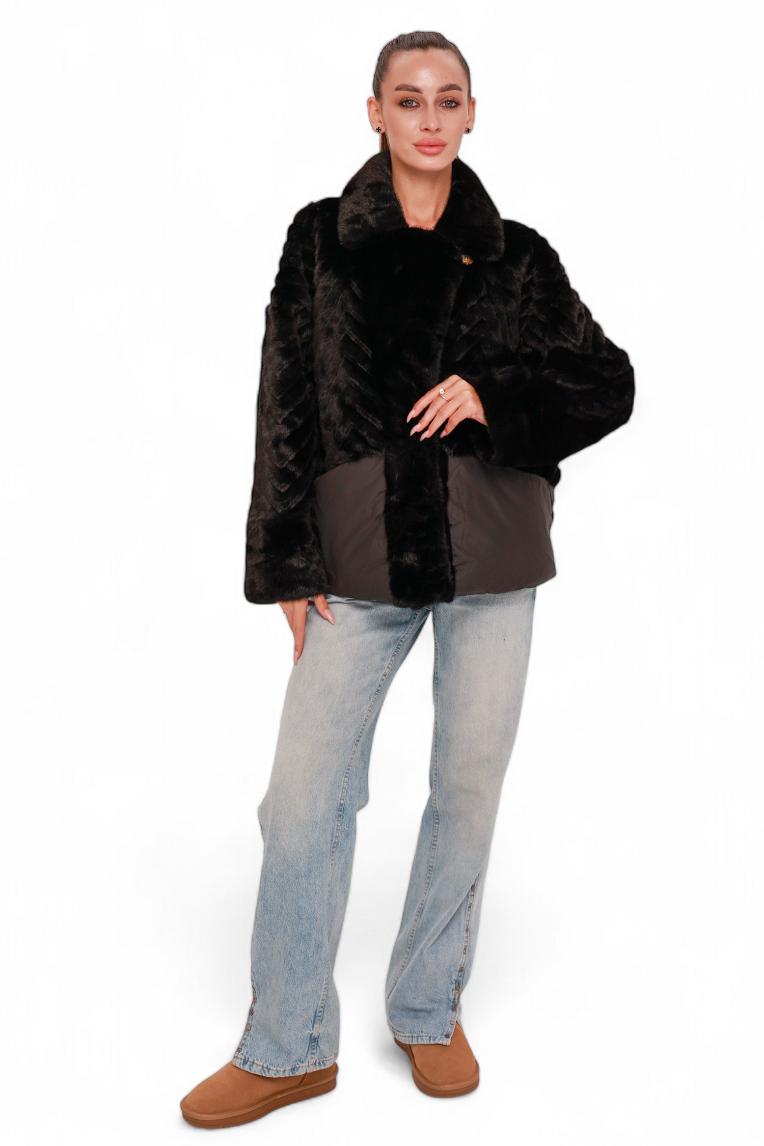 Kaia Eco-Fur Down Fill Coat in Black