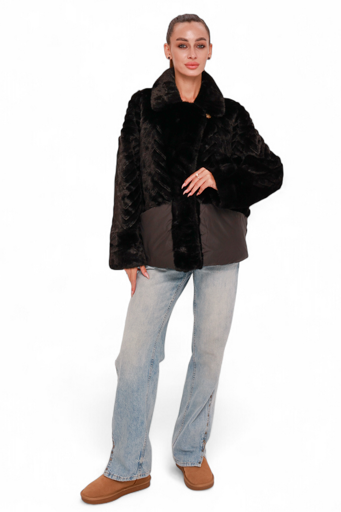 Kaia Eco-Fur Down Fill Coat in Black