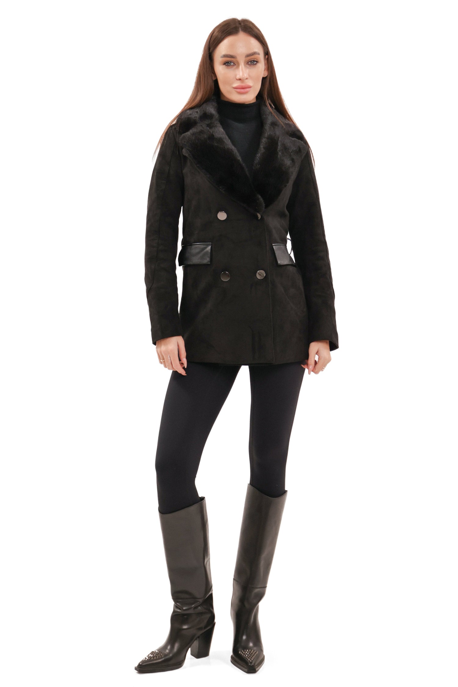 Genuine Mink Fur Eco Suede Jacket