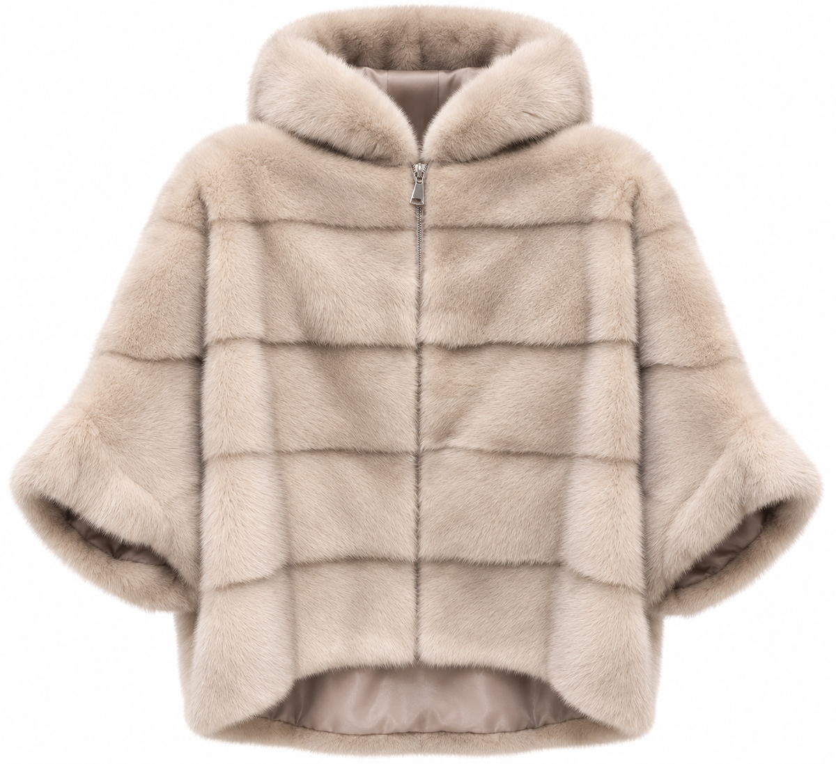 Genuine Scandinavian Mink Fur Poncho with Fully Lined Mink Hood in Cream