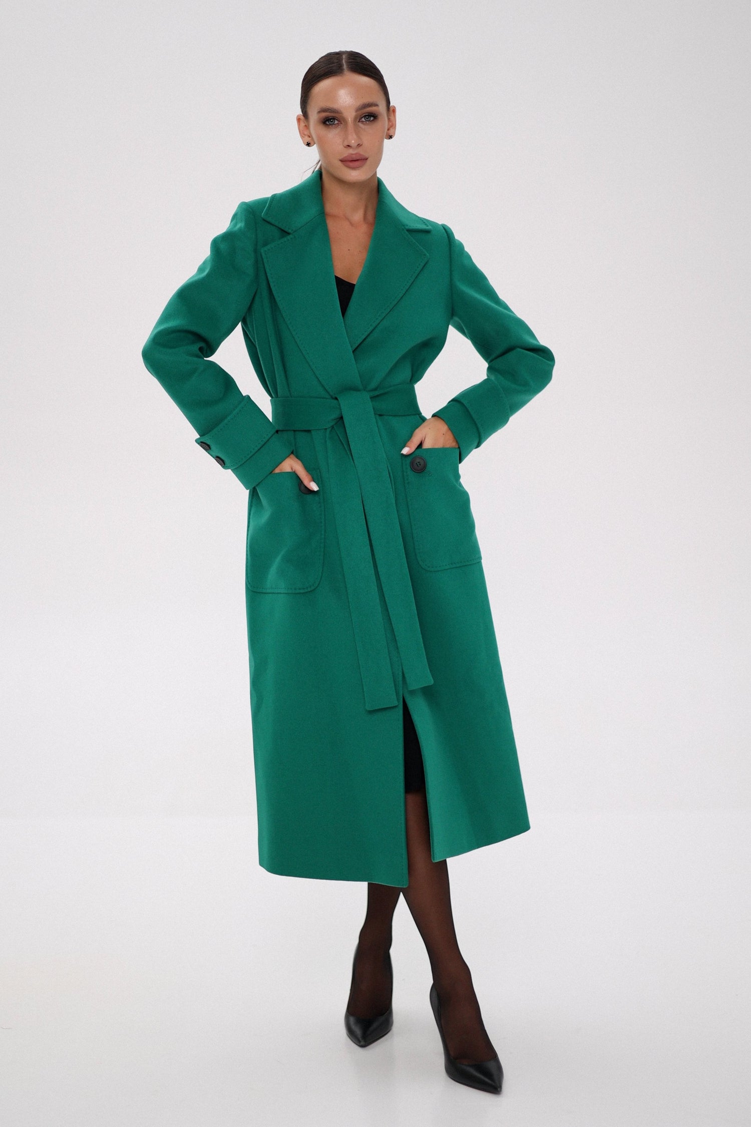 Eliza Classic Cashmere Wool Blend Overcoat in Emerald