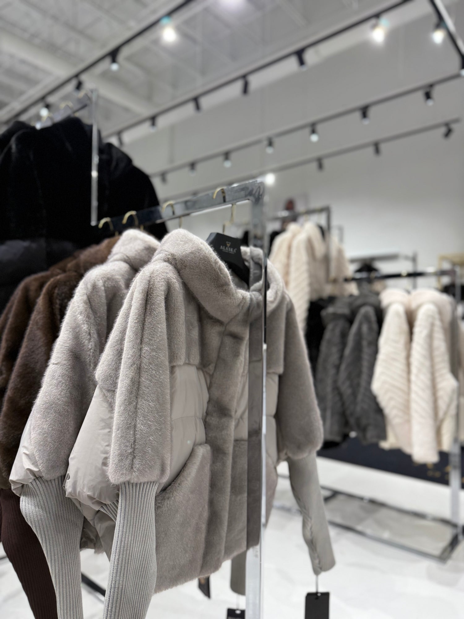 Serena Eco-Fur Down Fill Coat in Natural Grey