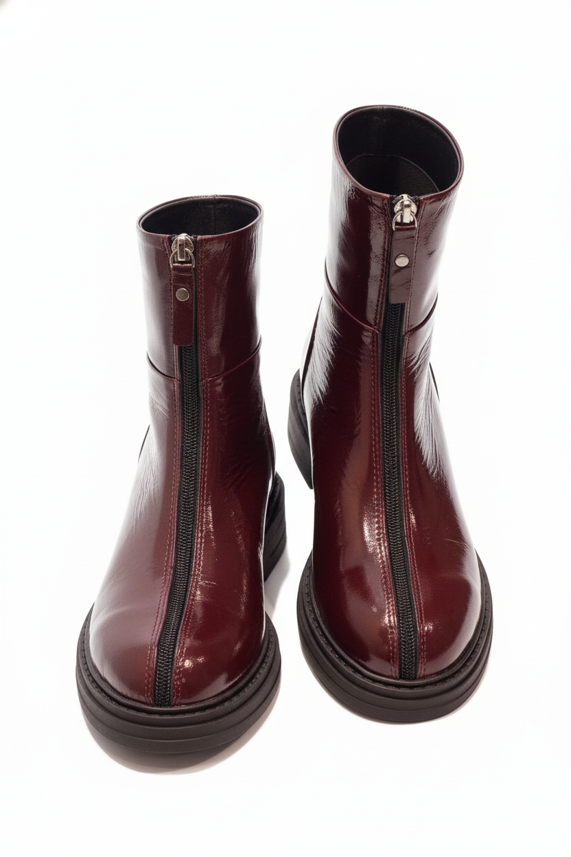 Bordeaux Leather Zip Boot