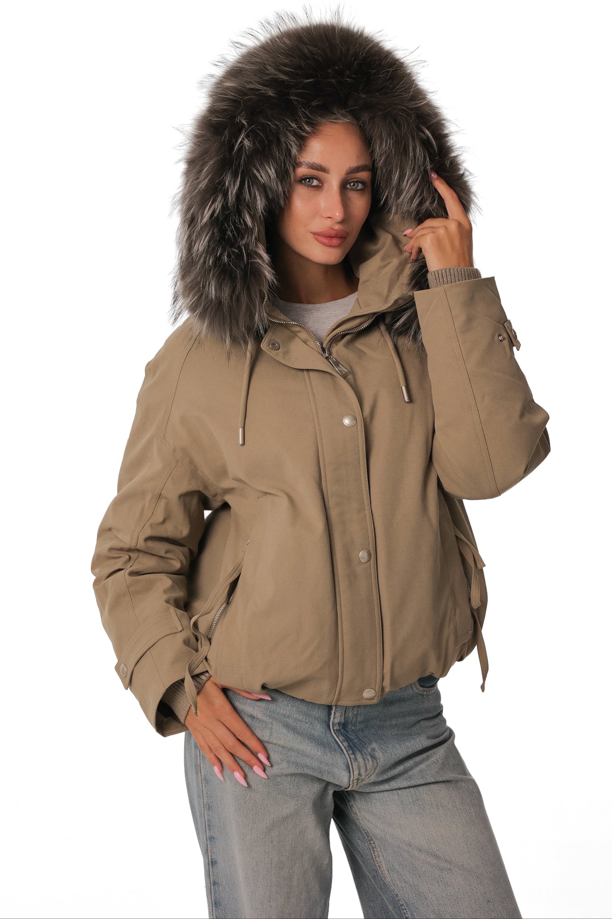 Kai Genuine Fur Down Parka in Ecru