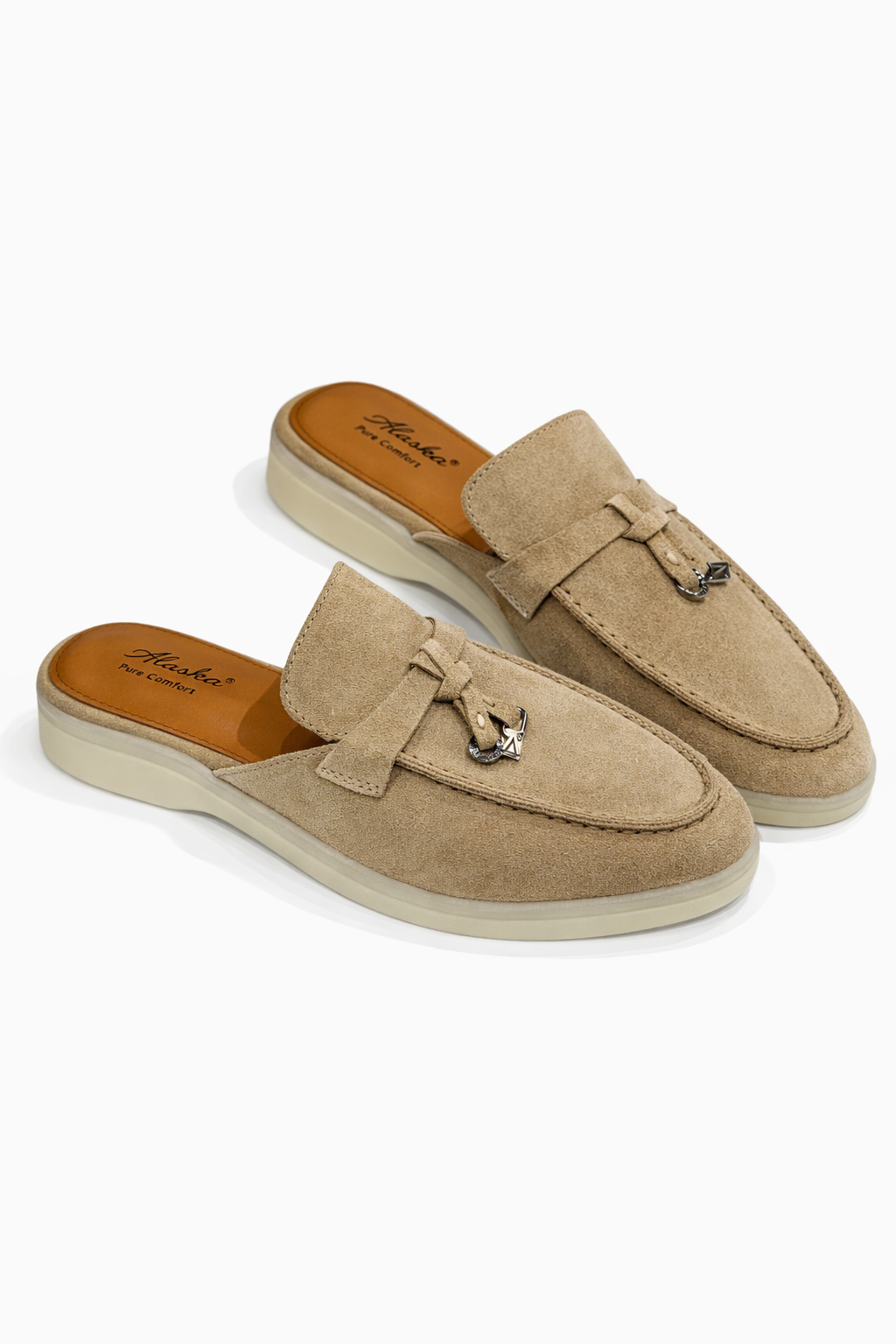 Suede Mules in Beige