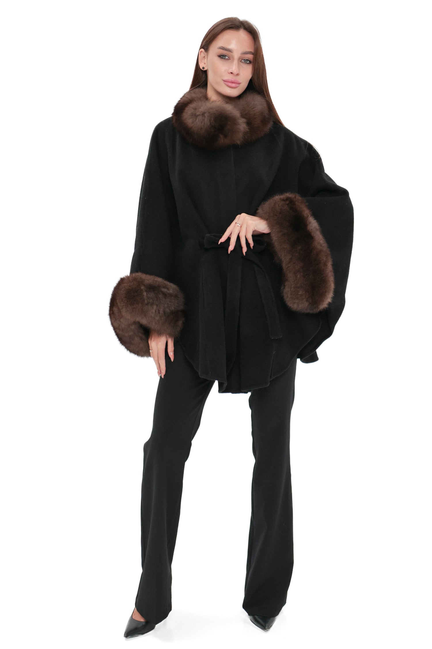 Genuine Polar Fox Fur Double Face Wool Poncho