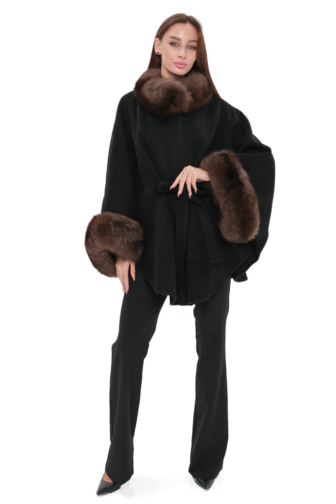 Genuine Polar Fox Fur Double Face Wool Poncho