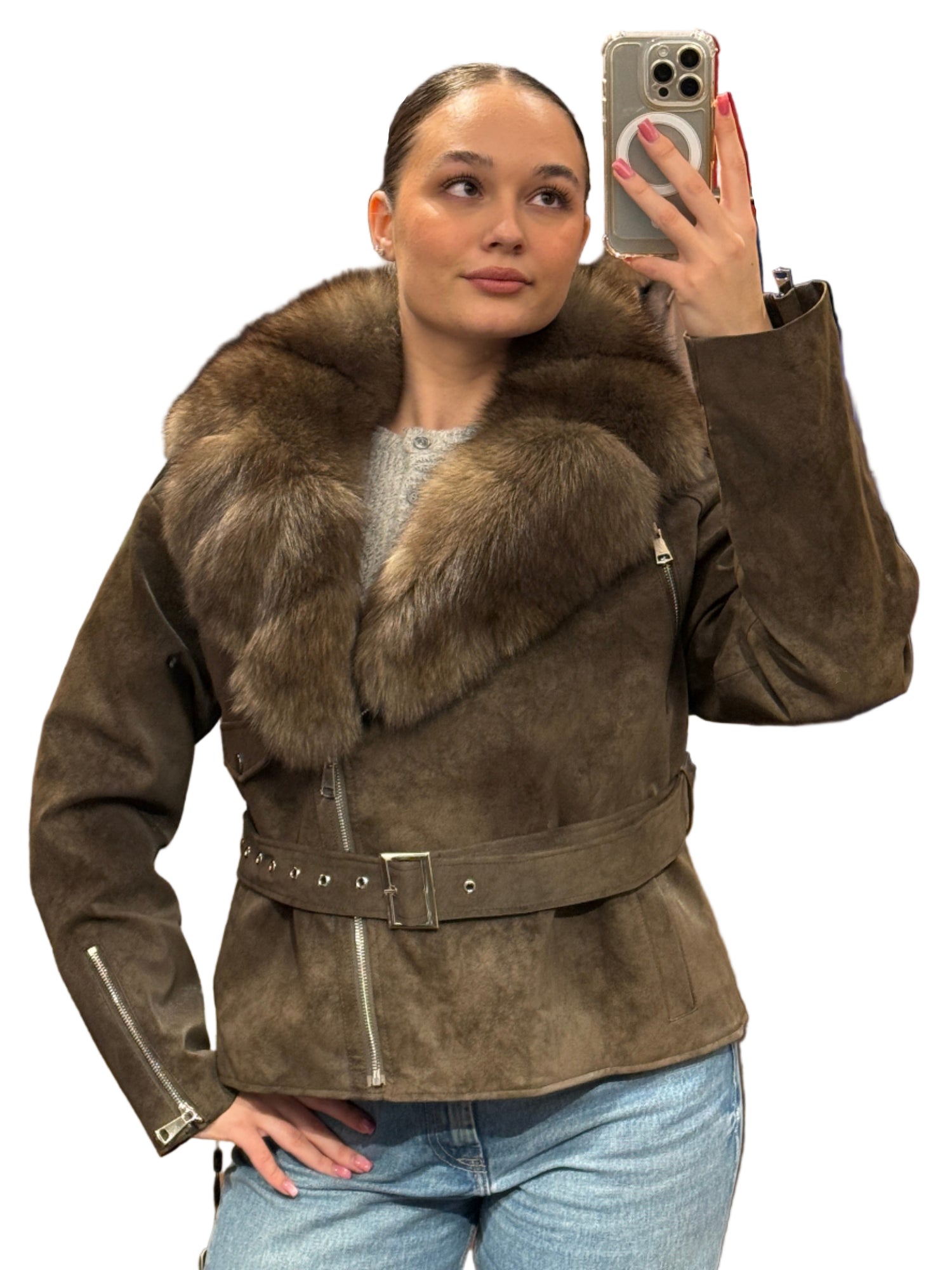 Genuine Polar Fox Faux Suede Jacket