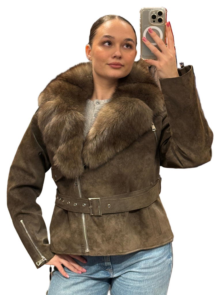 Genuine Polar Fox Faux Suede Jacket