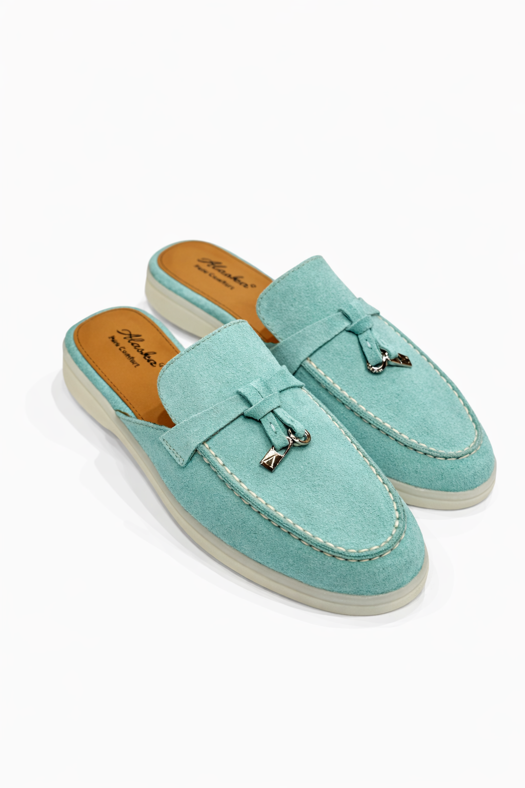 Suede Mules in Turquoise