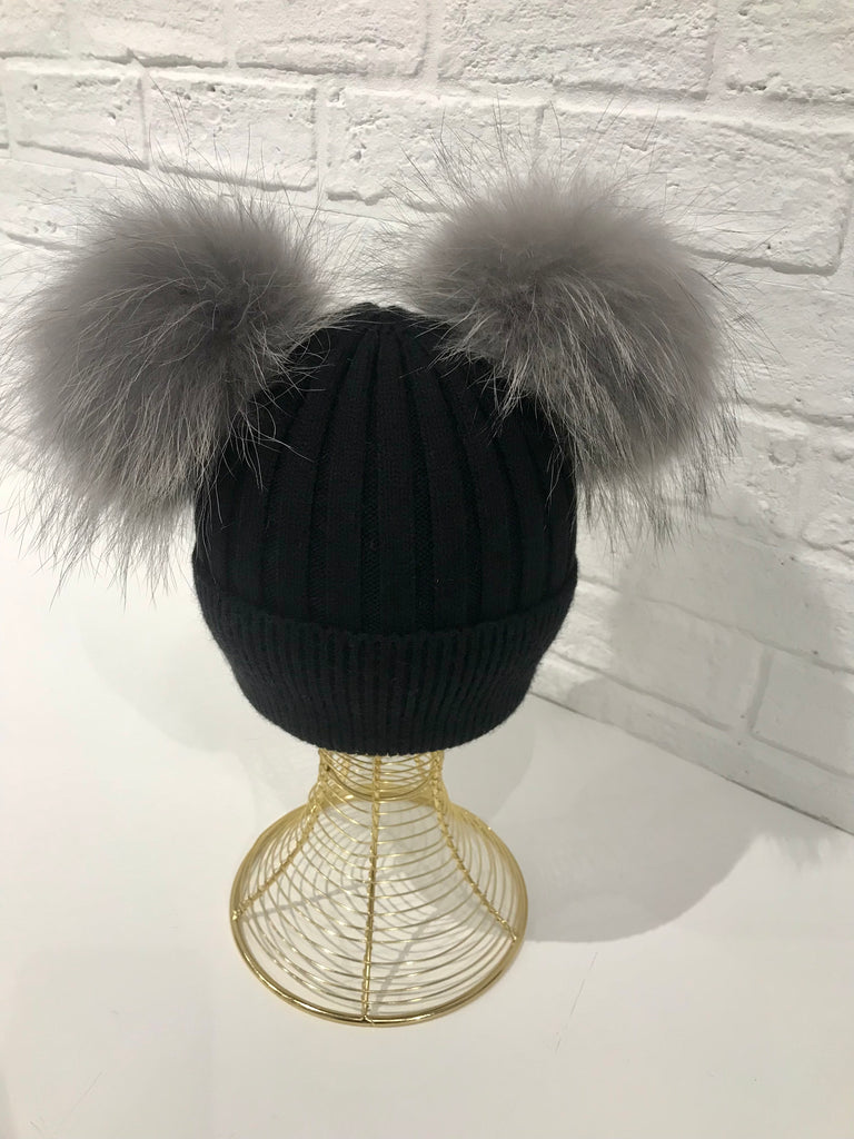 Two Fur Poms Hat Adult | Kids