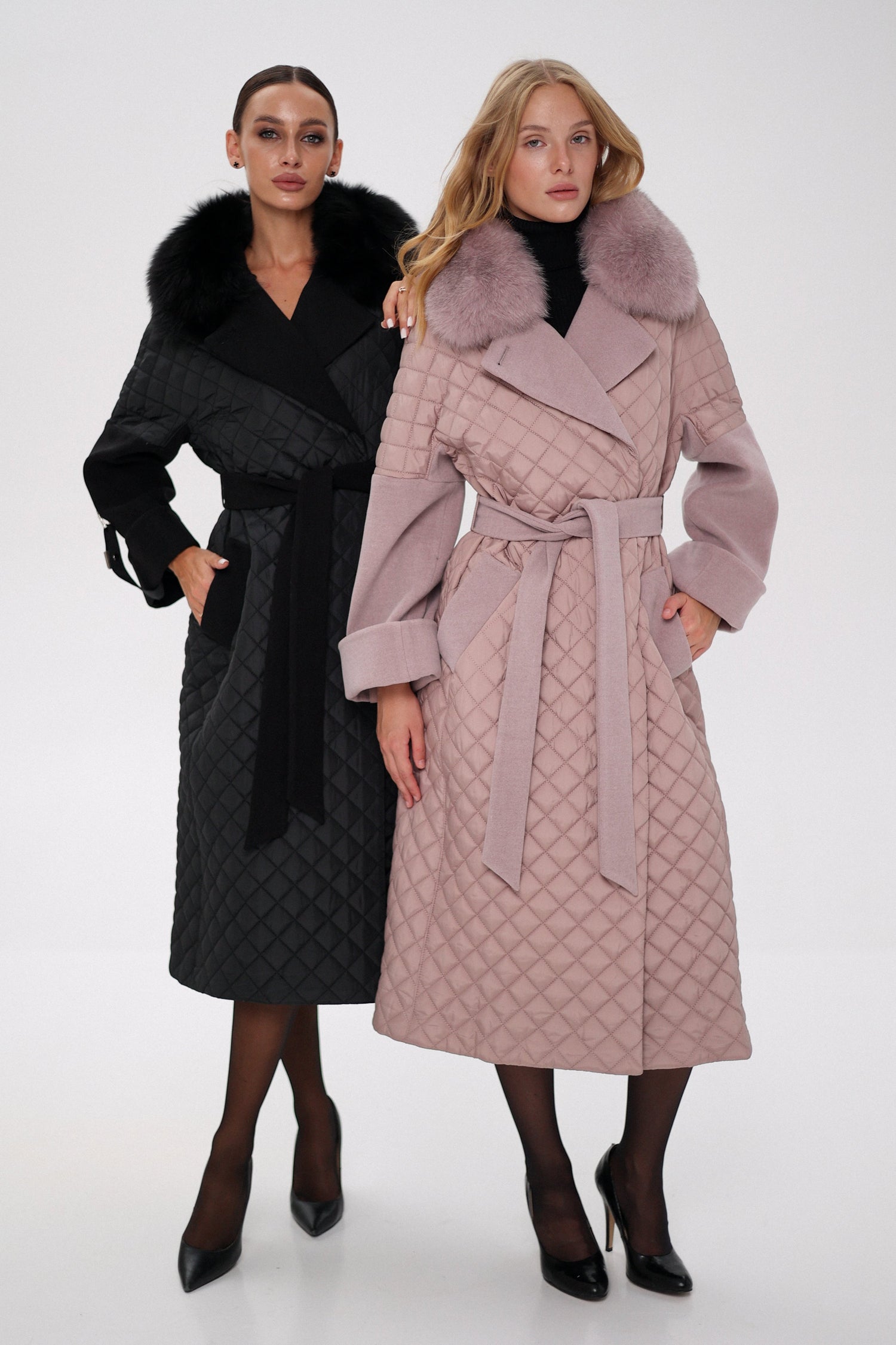 Sienna Genuine Polar Fox Fur Trim Coat in Blush