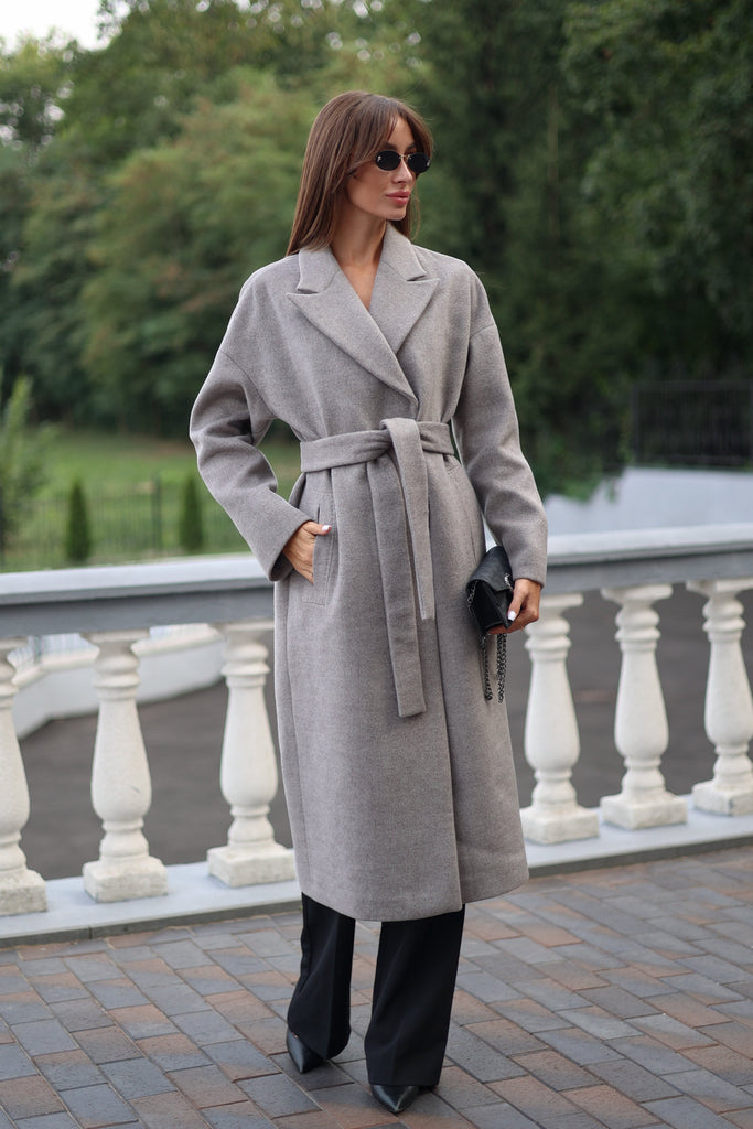 Classic Wool Blend Coat in Grey