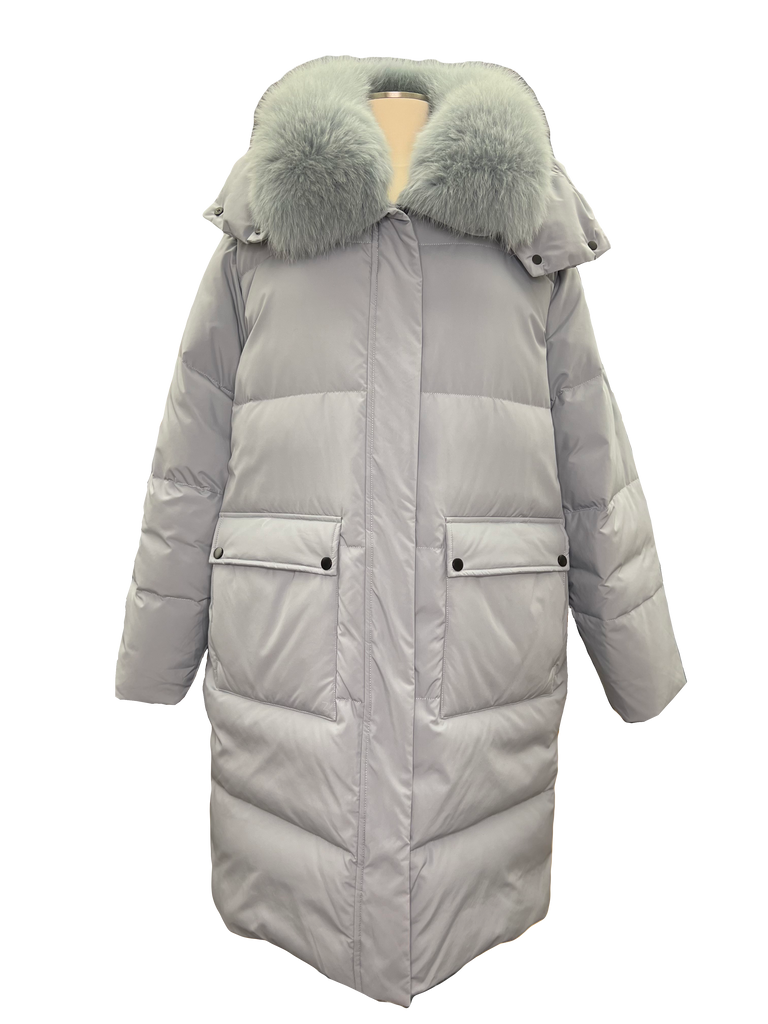 Genuine Polar Fox Fur Trim Down Fill Coat