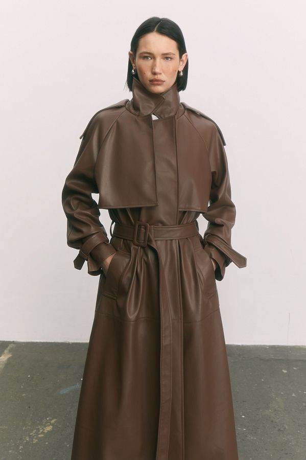 Leather-Effect Trench Coat