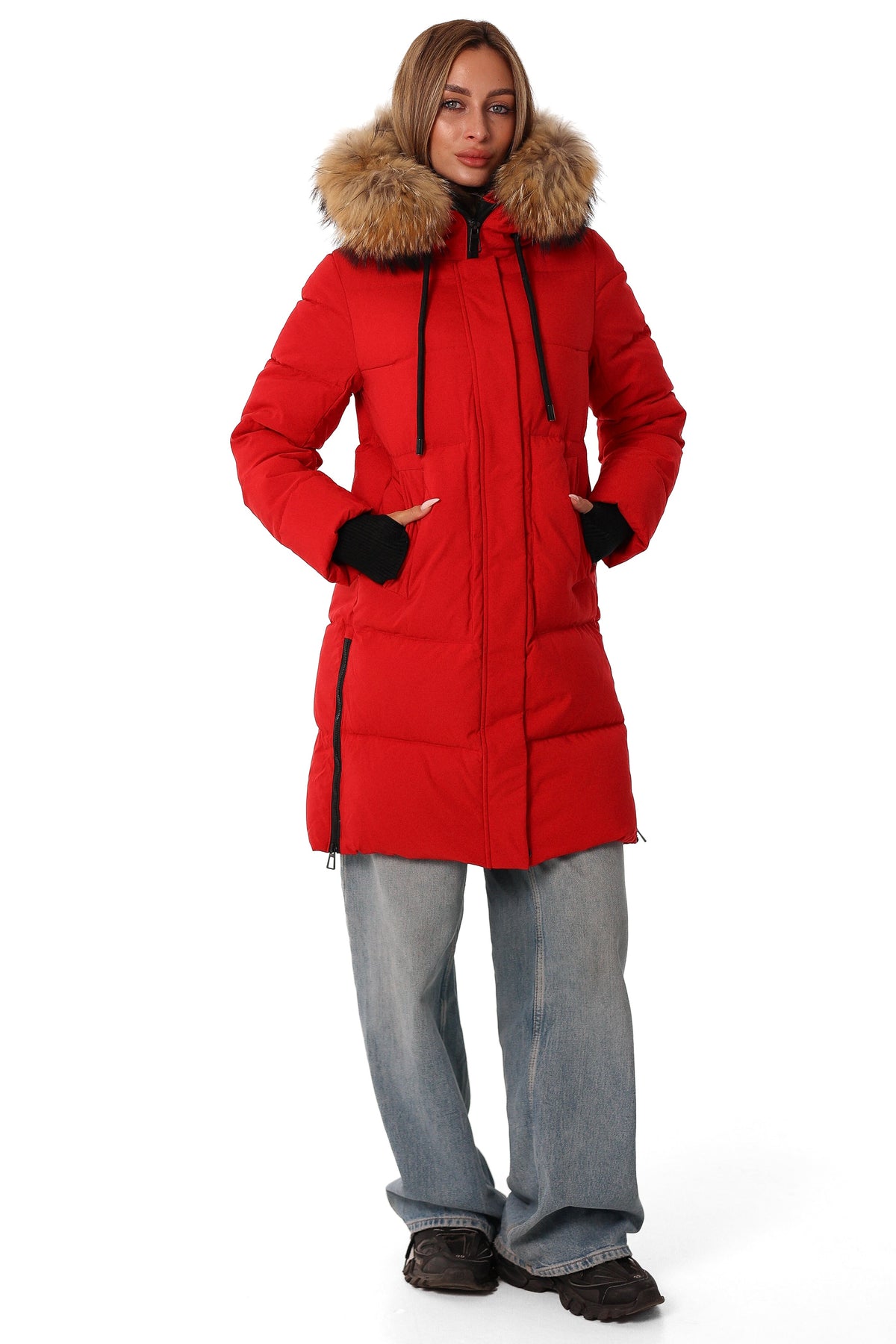 Summit Genuine Fur Coat in Red