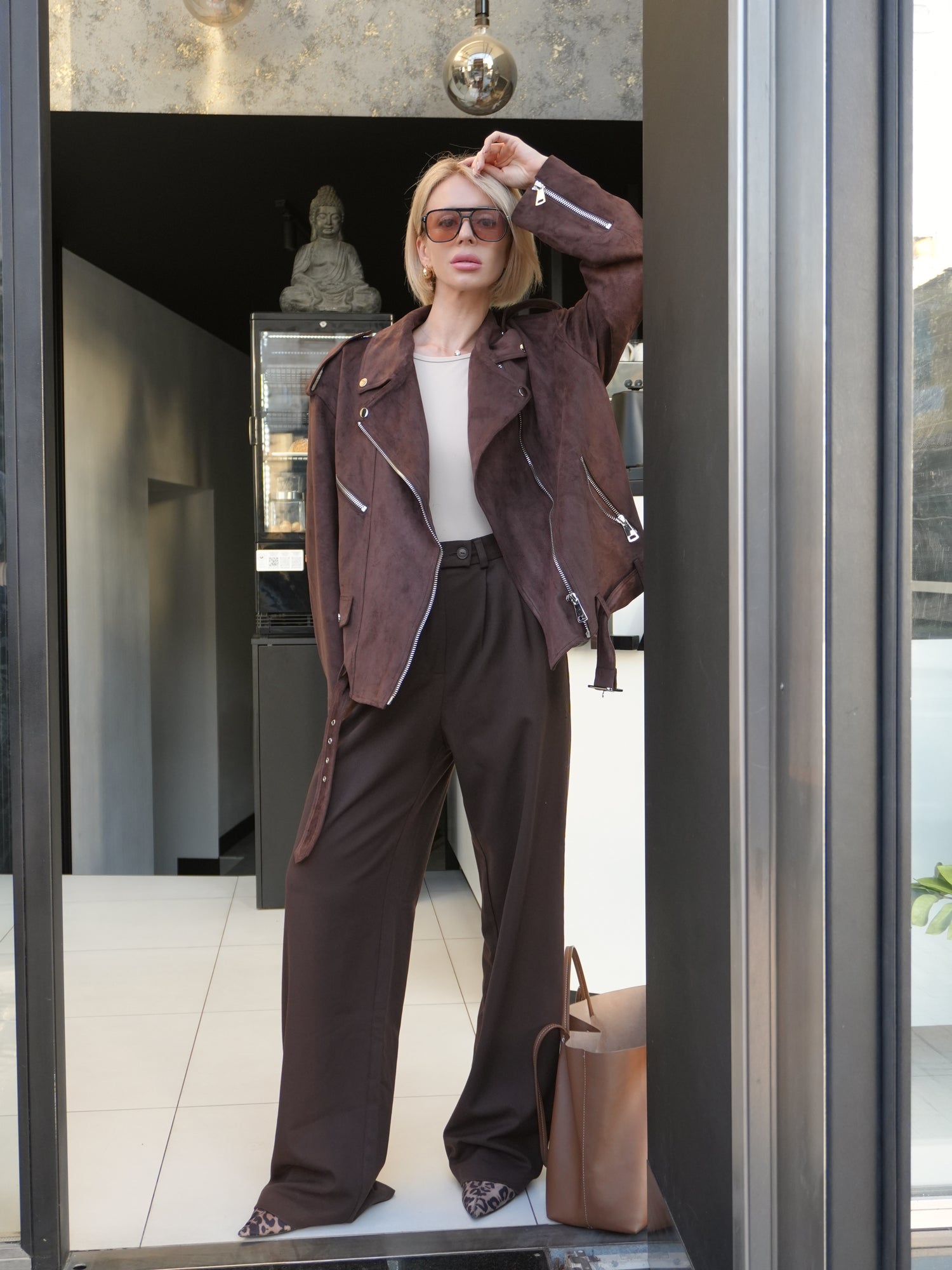 Dakota Eco Suede Aviator Jacket in Chocolate