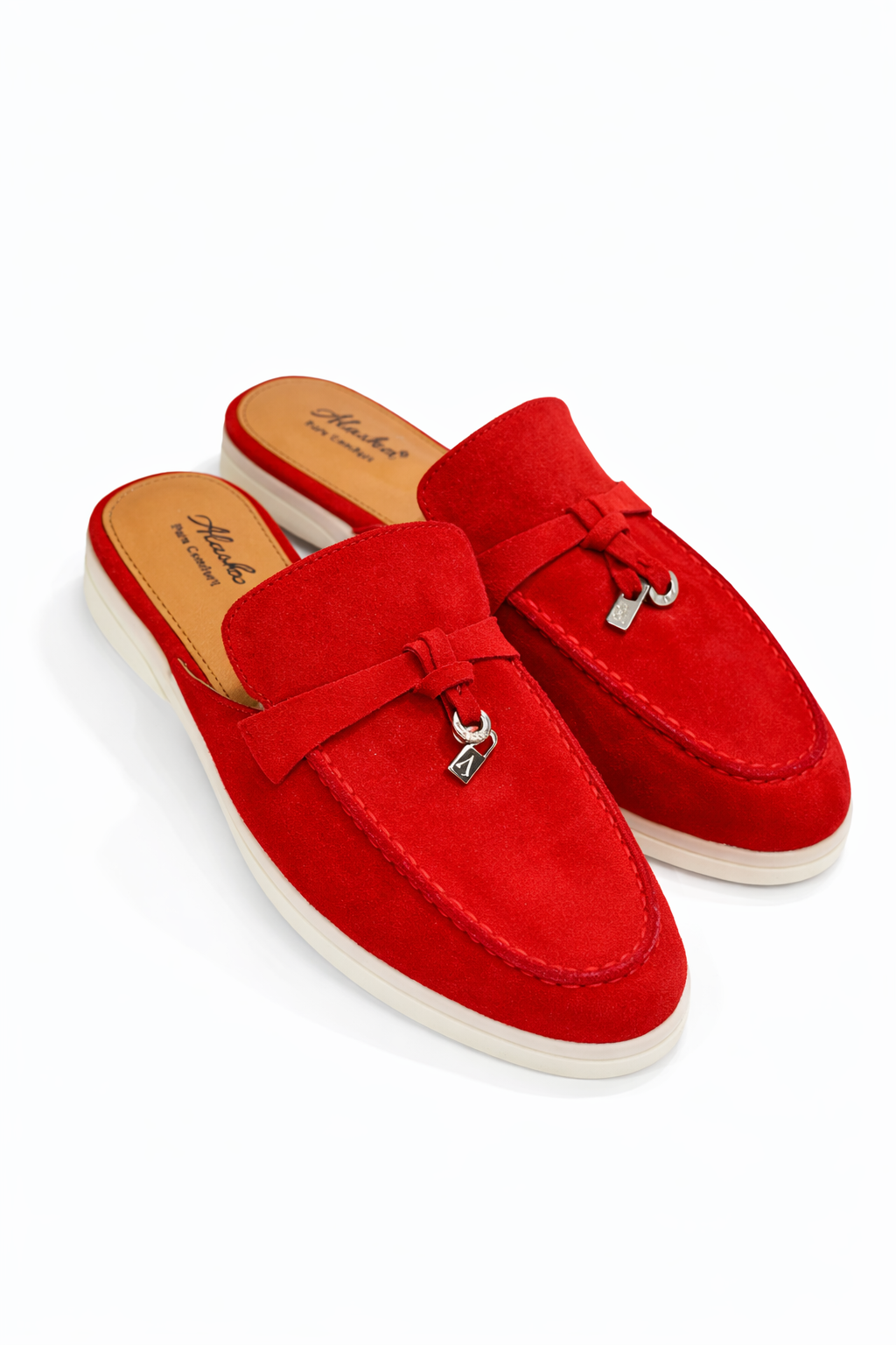 Suede Mules in Red