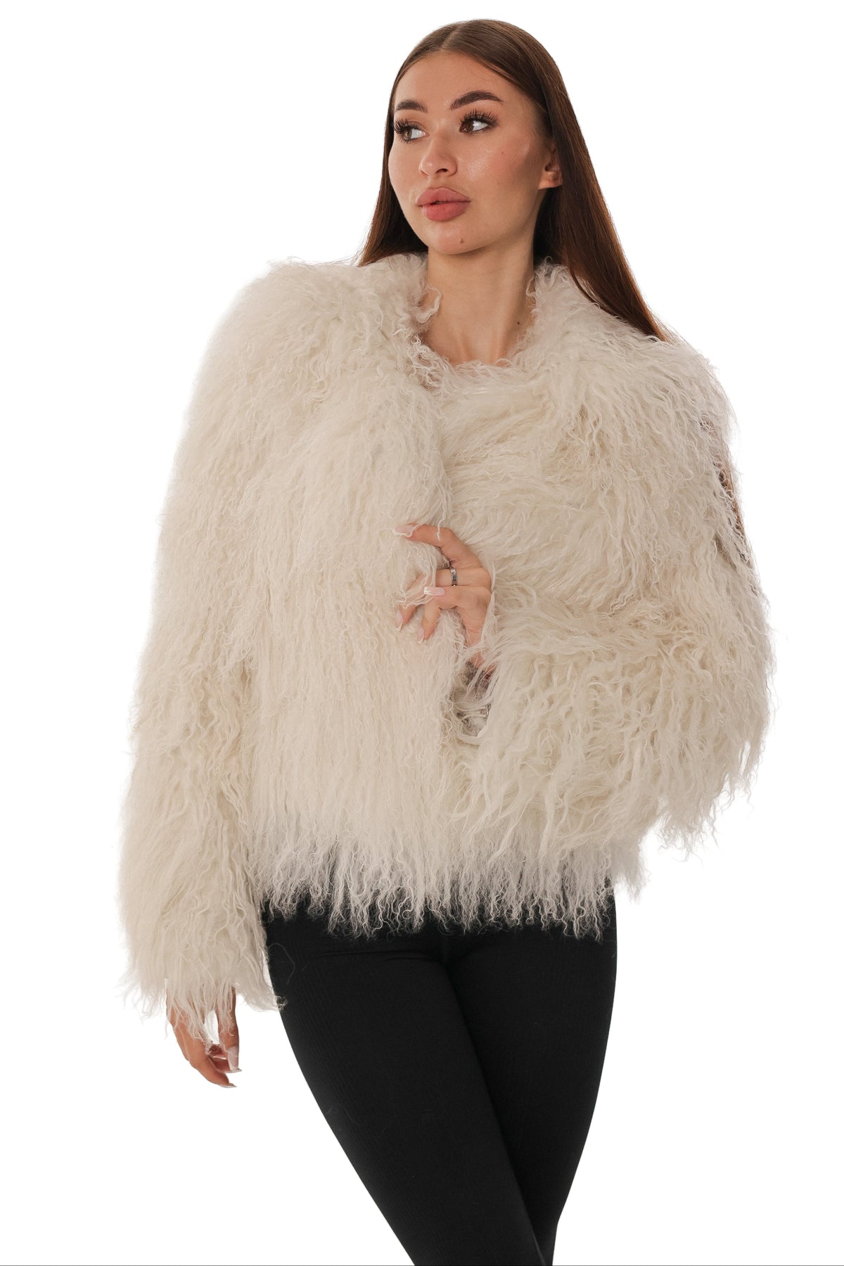 Francis Genuine Lama Coat in Off White