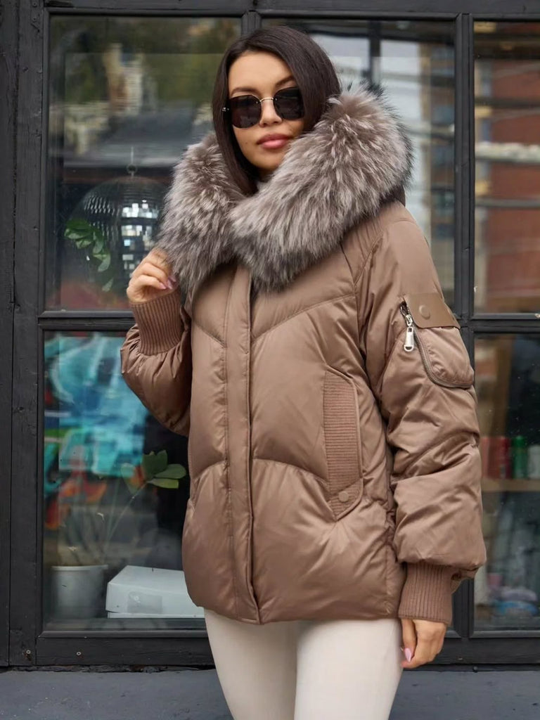 Verbier Genuine Fur Trim Down Fill Jacket in Cappuccino