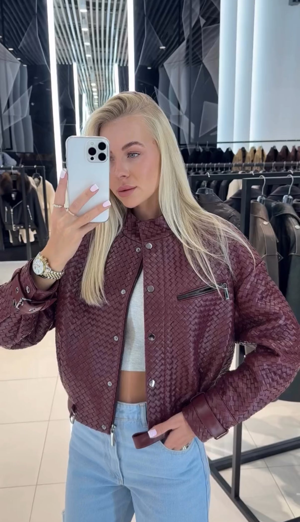 Pre-Order. Ships November 20. Marlowe Braided Genuine Leather Jacket in Bordeaux