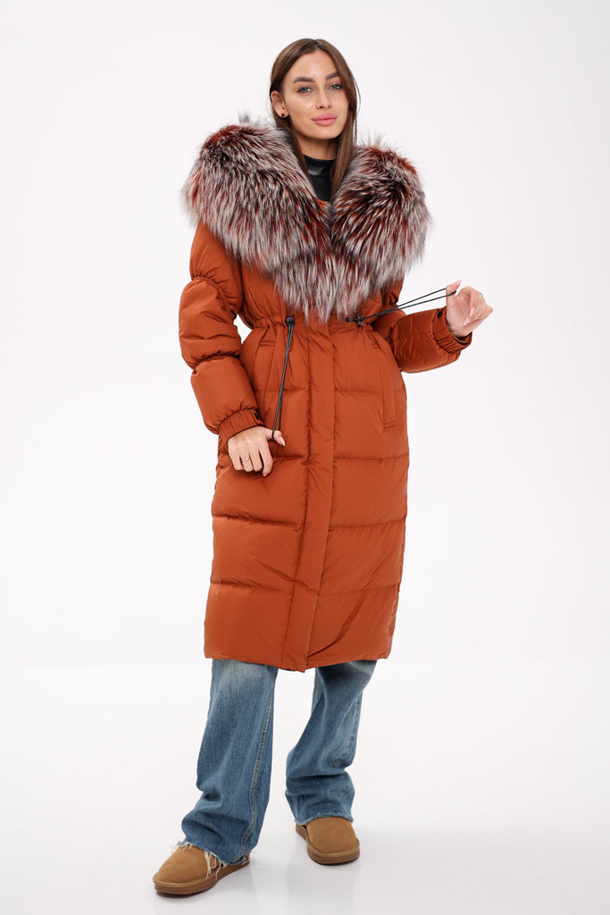 Genuine Silver Fox Fully Lined Hood Down Filled Coat