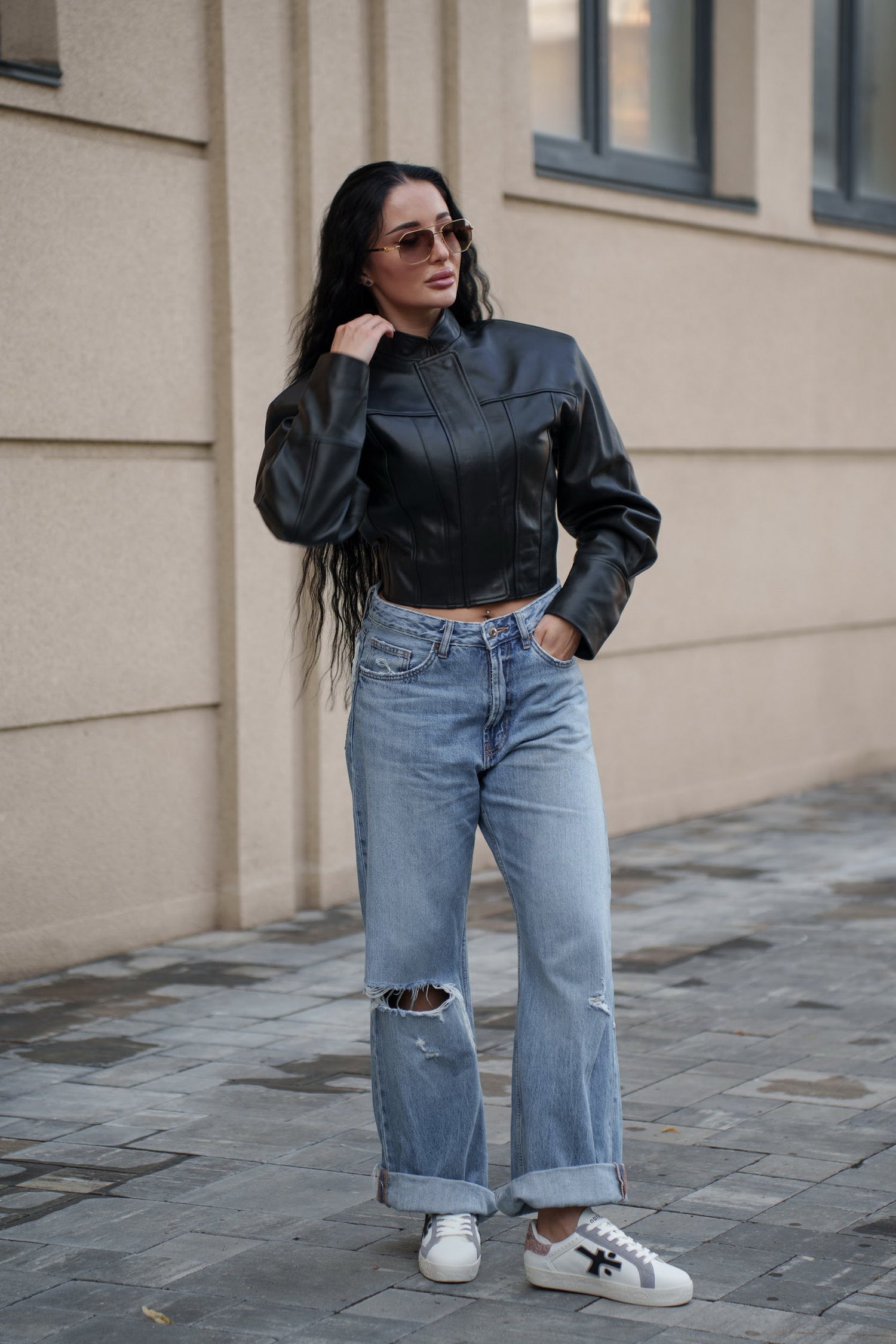 Blair Genuine Leather Cropped Jacket