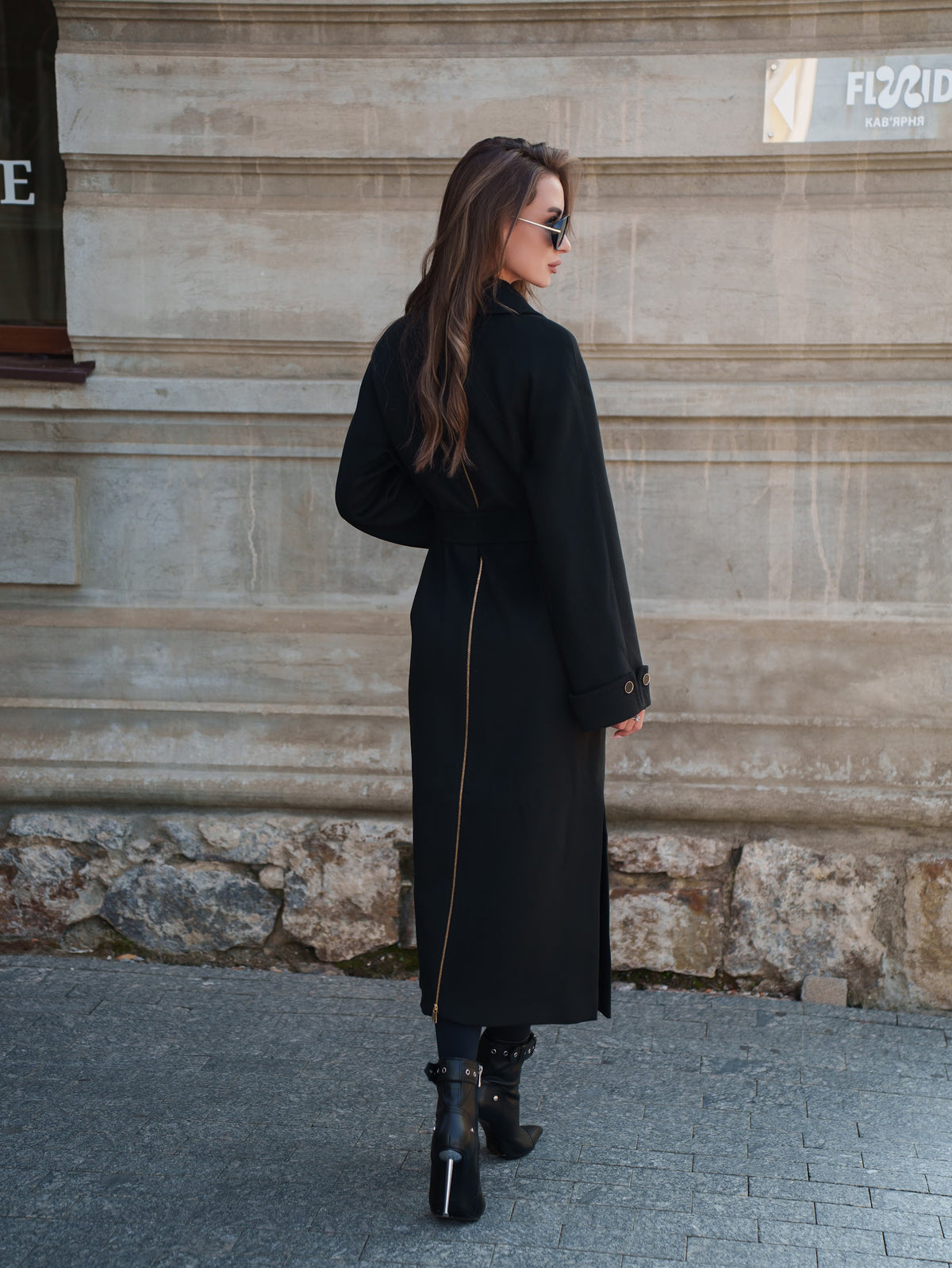 Rebecca Cashmere Wool Blend Overcoat in Black