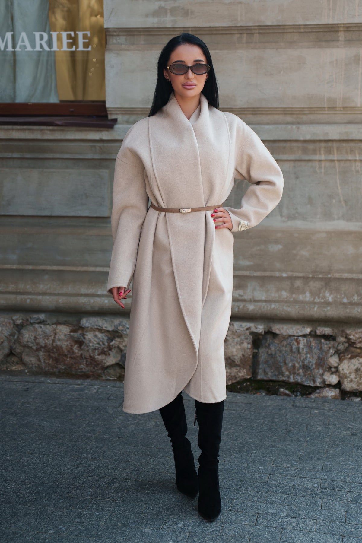Artemida Shawl-Collar Wool Cashmere Wrap Coat