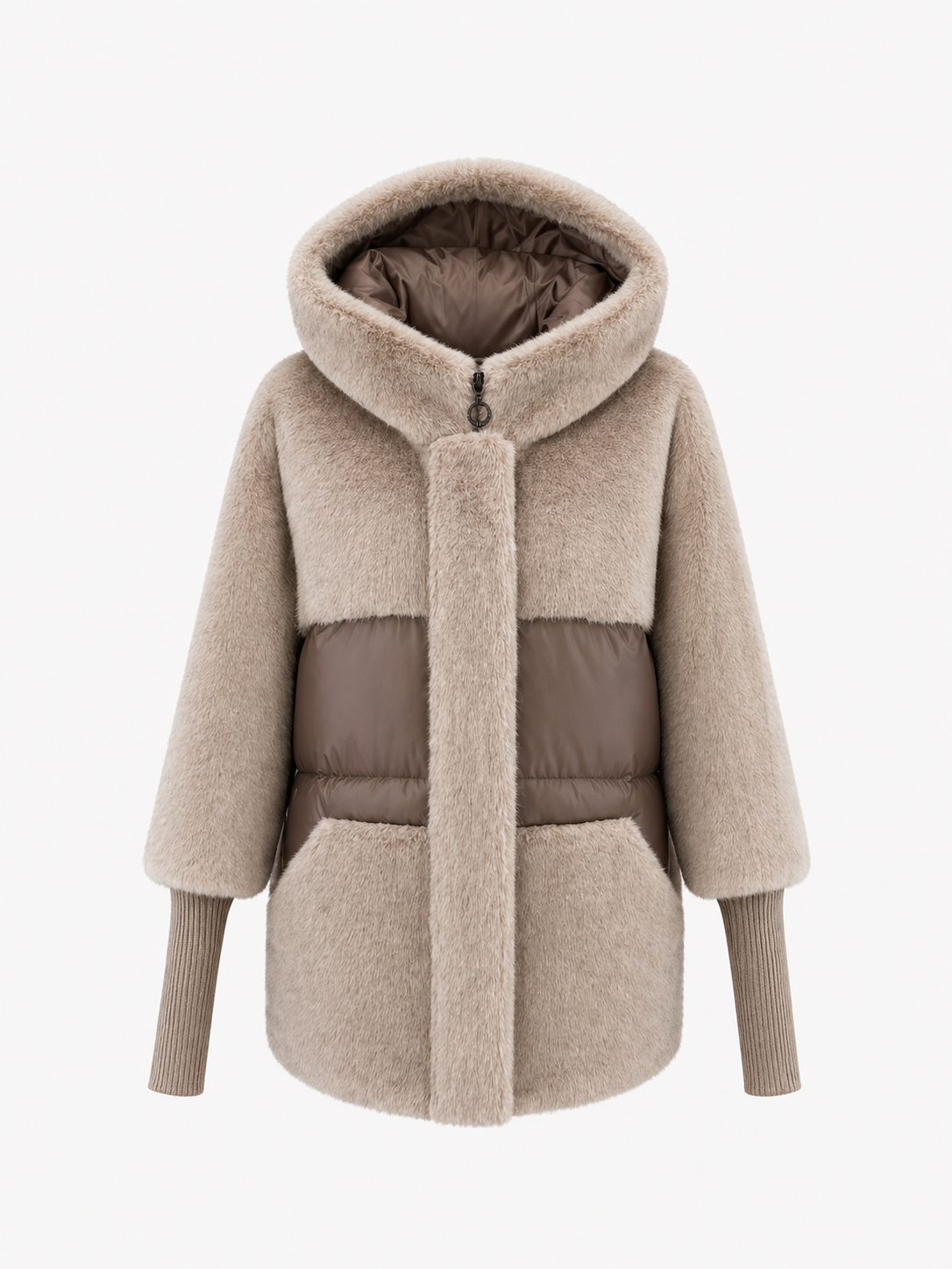 Claire Eco-Fur Bio-Down Fill Jacket in Taupe Grey