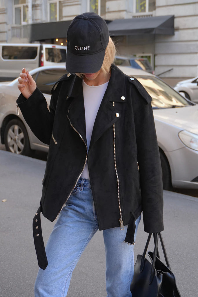 Dakota Eco Suede Aviator Jacket in Black