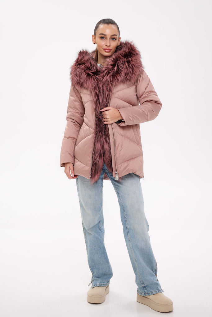 Genuine Silver Fox Fur Trim Down Insulated Parka